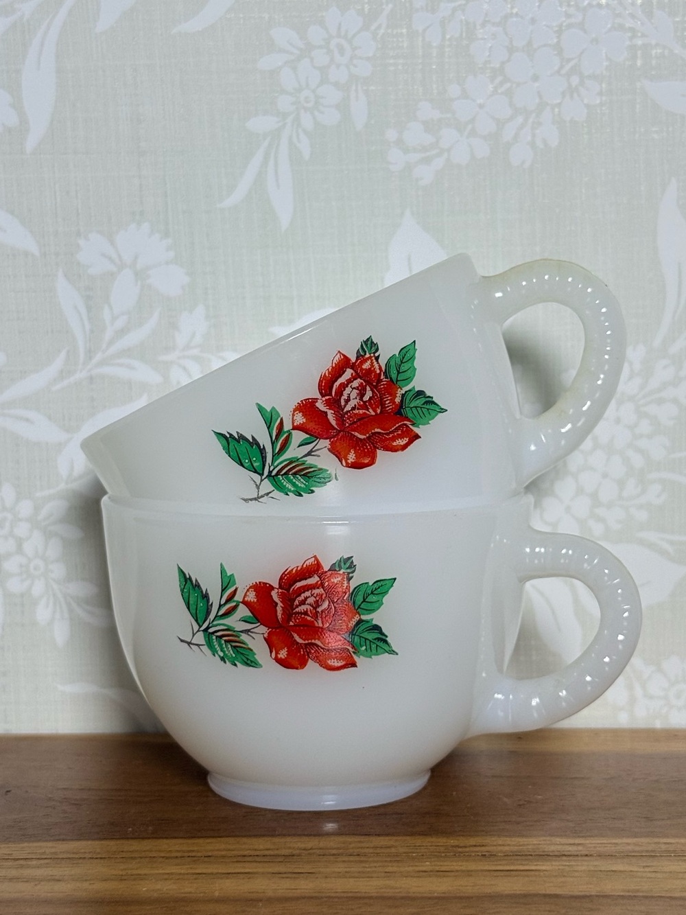 Vintage Rosecrest Milk Glass Cups by Federal Glass